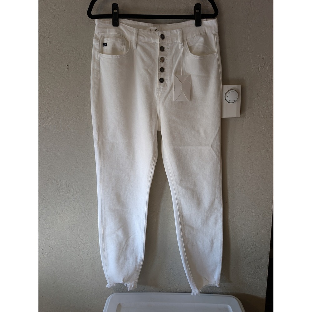 Kancan Jeans Womens White Button Fly Skinny Jeans Raw Hem NWT size 15 / 31